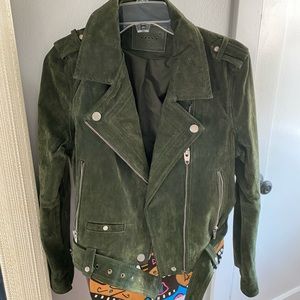 Blank NYC Suede Moto Jacket Hunter Green